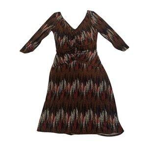 Laundry By Shelli Segal Brown and Red Patterned Long Sleeve Dress